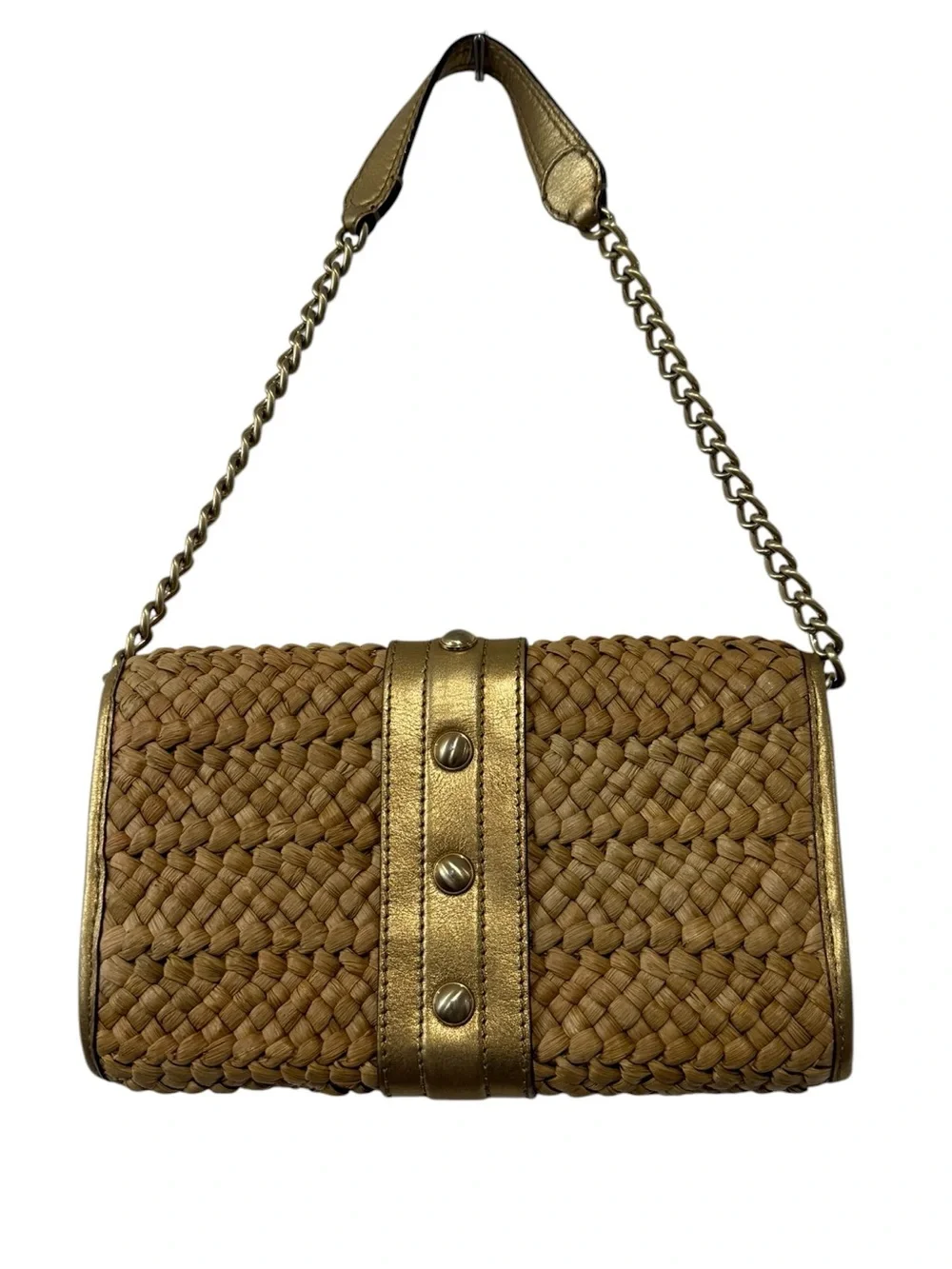 Michael Kors Santorini Woven Straw Clutch Gold Chain Shoulder Bag